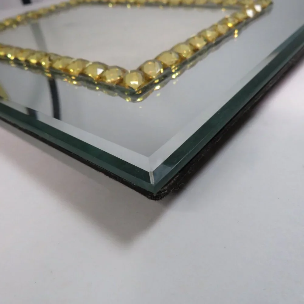 Beveled Mirror Glass Picture Frame with Yellow Rhinestone border High Quality